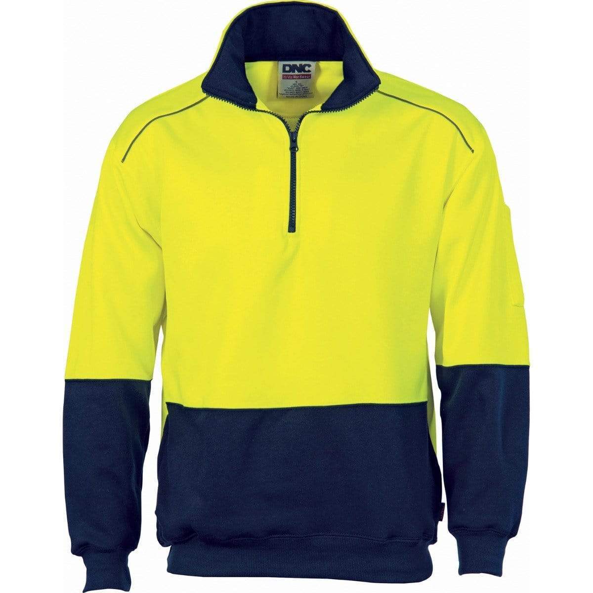 Dnc Workwear Hi-vis Two-tone 1/2 Zip Reflective Piping Sweatshirt - 3928 Work Wear DNC Workwear Yellow/Navy XS 